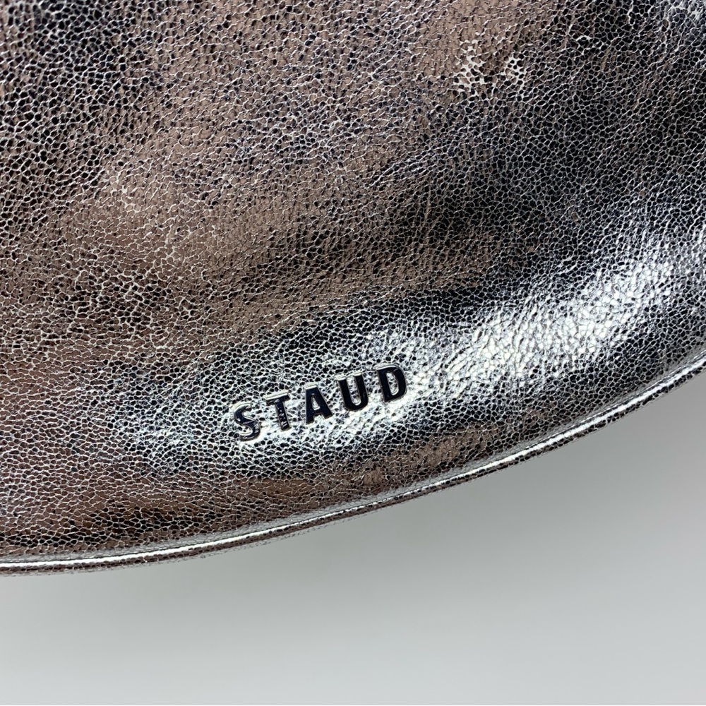 Staud Walker Shoulder Bag Silver Metallic Leather Crescent Half Moon - Picture 7 of 16